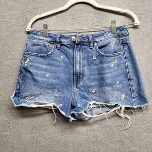 American‎ Eagle Women Shorts 6 Blue Denim Floral Embroidered Cut off Distressed
